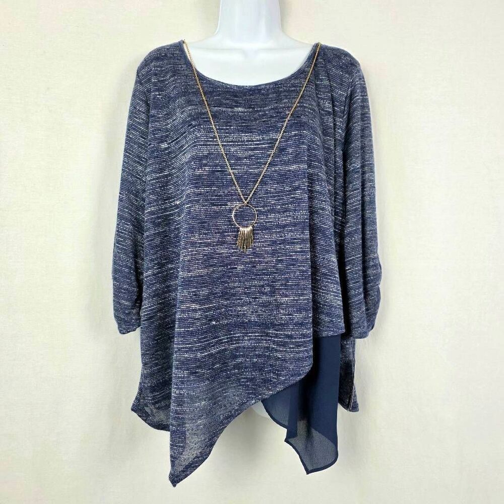B Wear Blue Asymmetrical Tunic Top 2X Boho Layered